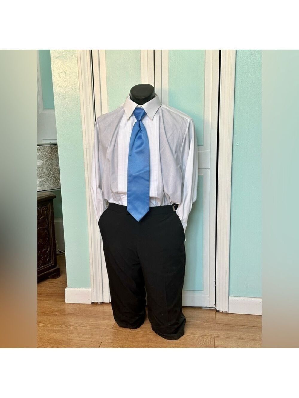 Cornflower Blue Tie Wedding Prom Tuxedo Pre Tied clip adjustable